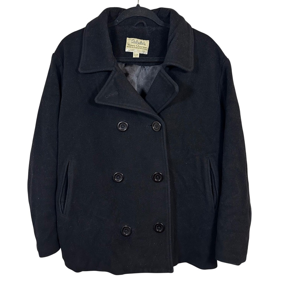 Cabelas Womens Outerwear Wool Cashmere Peacoat Black XL Double Breasted Coat